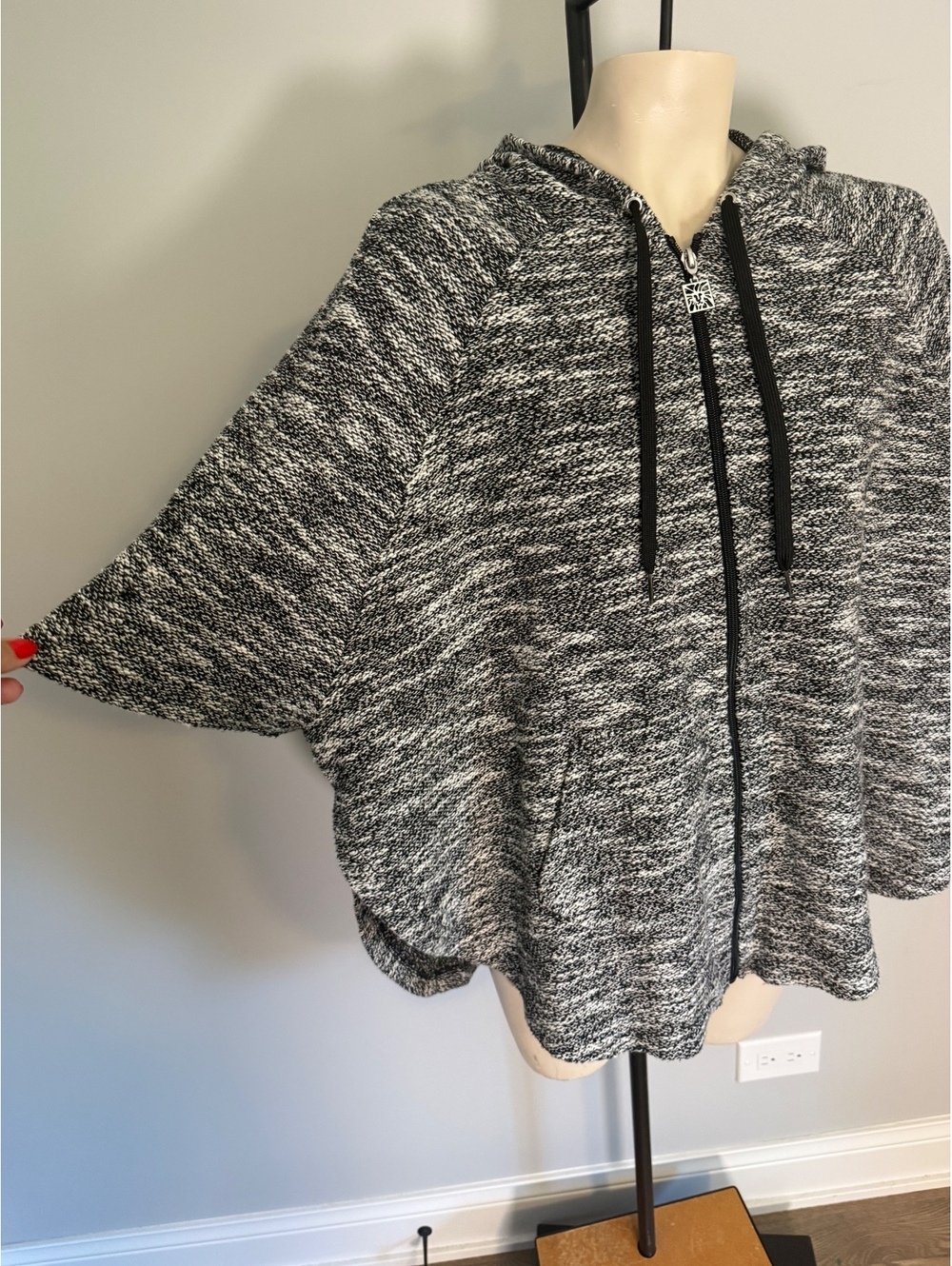 Anne Klein Sport Black and White Marled Zip-Up Hoodie - Picture 2 of 11